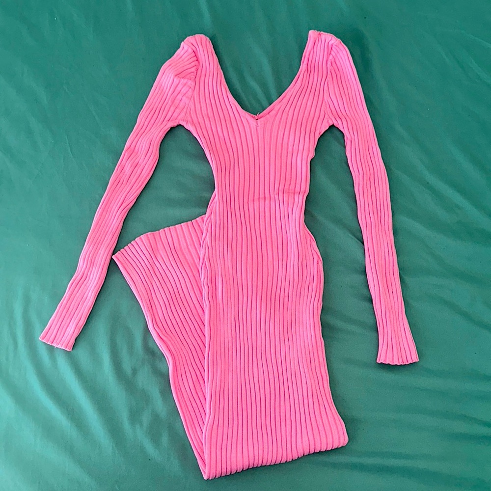 Fashion Nova Long Sleeve Maxi Dress - Pink, XS